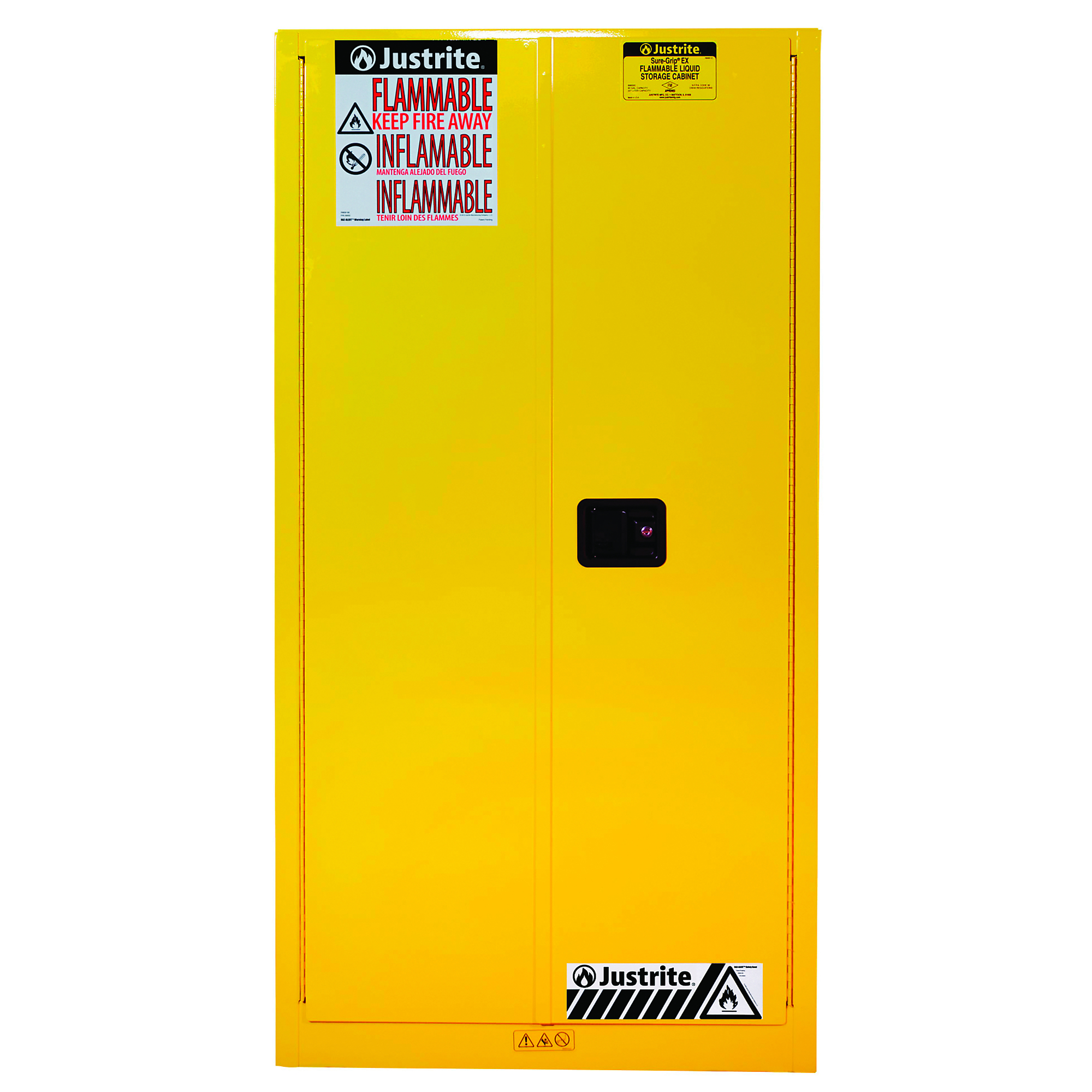 Justrite Flammable Cabinet — 55-Gallon, 1 Drum, Vertical, 1 Shelf, 2 Manual Close Doors, Yellow, Model# 896200